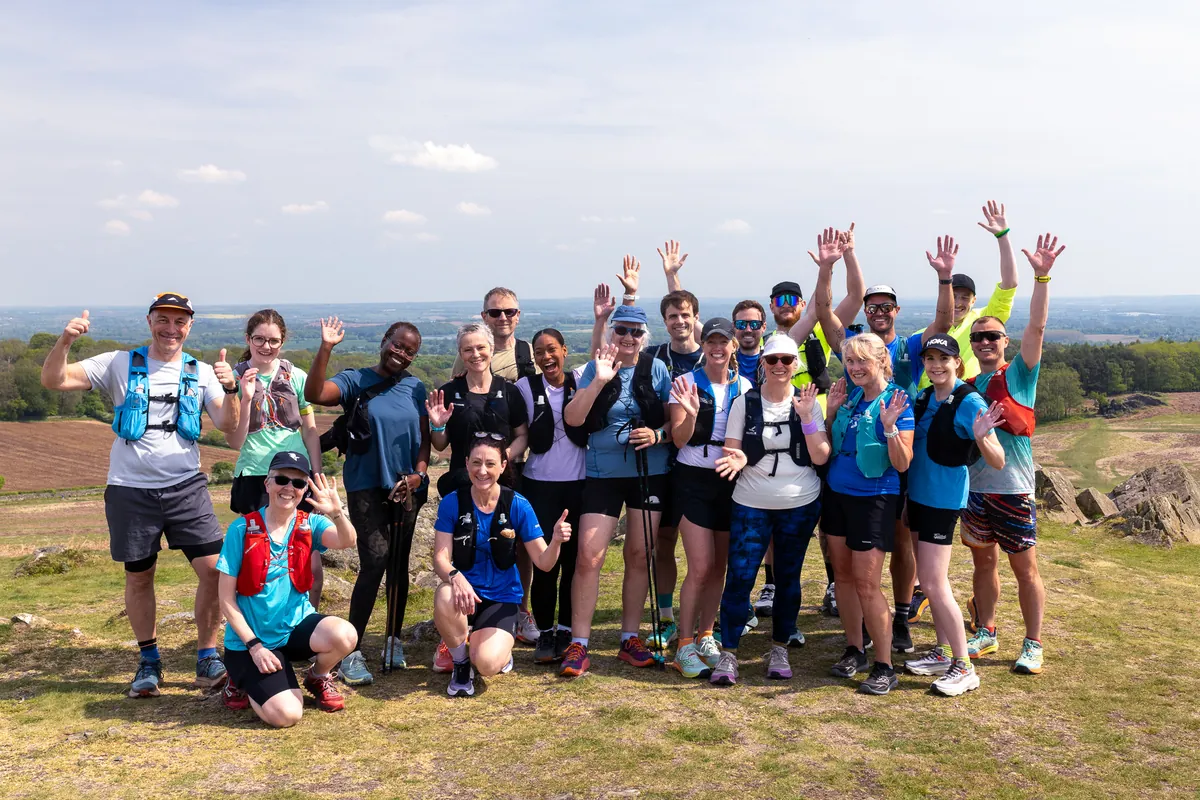 The workshop group celebrating at the top