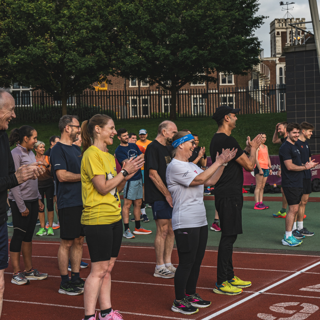 A large group of runners at a RunThrough coach-led training night